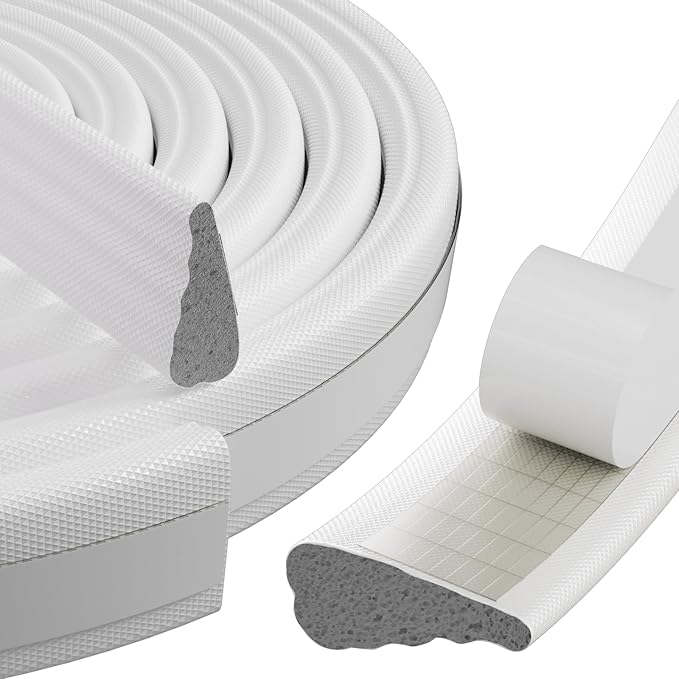 118" Wedge Weather Stripping Door Seal Strip for Door Frame & Window,Self Adhesive Window Insulation Draft Stopper Seal for Winter,Gray Foam Door Gap Filler for Soundproofing Light Blocker,White