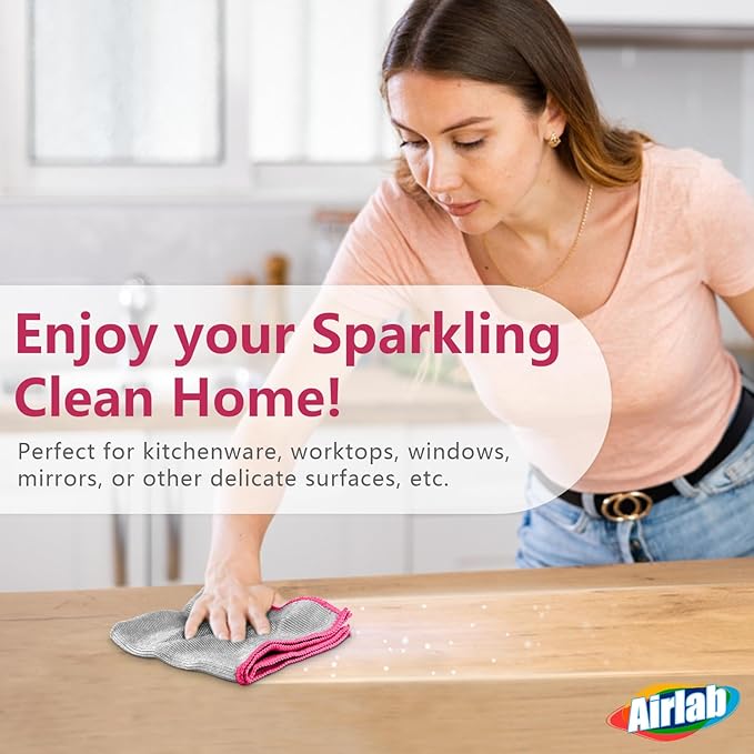 Glass Polishing Cloth Streak Free Miracle Microfiber Cleaning Cloth Lint Free Cleaning Rags for Glasses Kitchen Dish Mirrors Easy Clean, Pack of 6, 12" x 12", Sliver-Pink