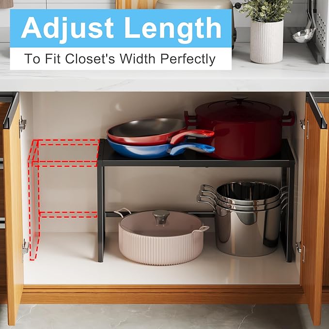 Expandable Metal Storage Shelves, 110LBS Heavy Duty Shelving Units and Storage For Pots Pans Small Appliances, Adjustable Metal Storage Shelf Rack For Kitchen Cabinets Closet Pantry Warehouse Garage
