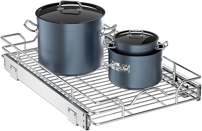 OCG Pull Out Cabinet Organizer (15" W x 21" D), Pull out Drawers, Cabinet Pull Out Shelves for Base Cabinet Organization in Kitchen Bathroom Pantry, Bottom Mount, Chrome Finish