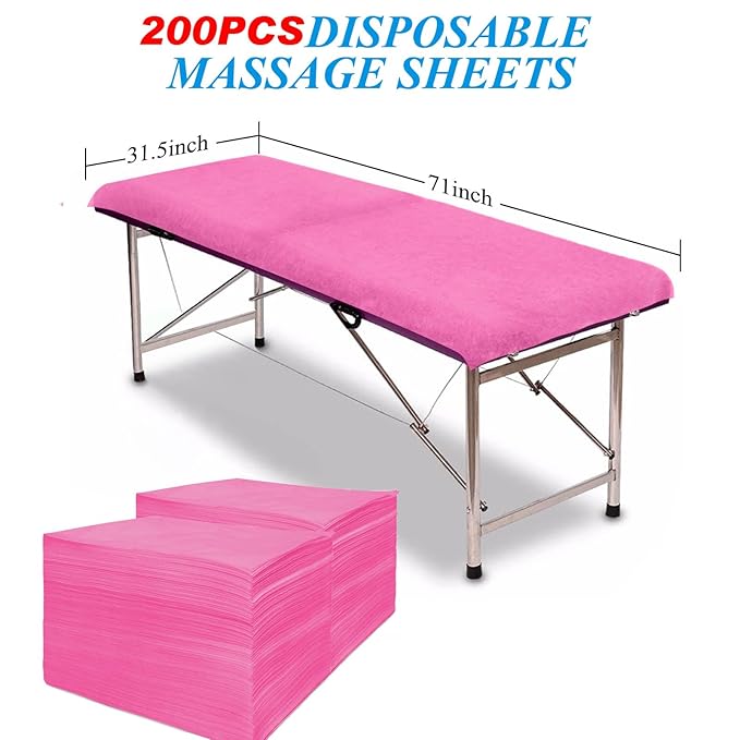 200Pcs Disposable Massage Table Sheets 31.5" x 71" Non-Woven Fabric Bed Covers for Ultimate Hygiene and Comfort in Massage, Tattoo, and Spa Treatments, Breathable and Durable Sheets(Pink)
