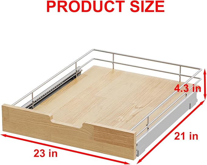 Pull Out Cabinet Organizer,Heavy-Duty Slide Out Shelf, Wood And Wire Basket, Pull Out Drawer for for Kitchen Under Sink Space, Pantry, Bathroom (23 * 21 WM)