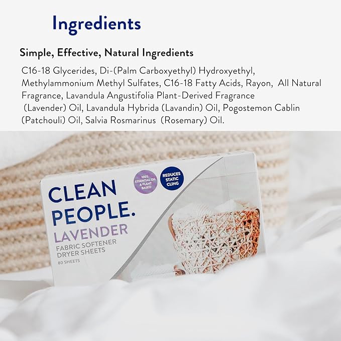 The Clean People Fabric Softener Sheets - Dryer Sheets - Softens & Removes Static - Vegan Laundry Softener With Essential Oils - Lavender, 120 Pack