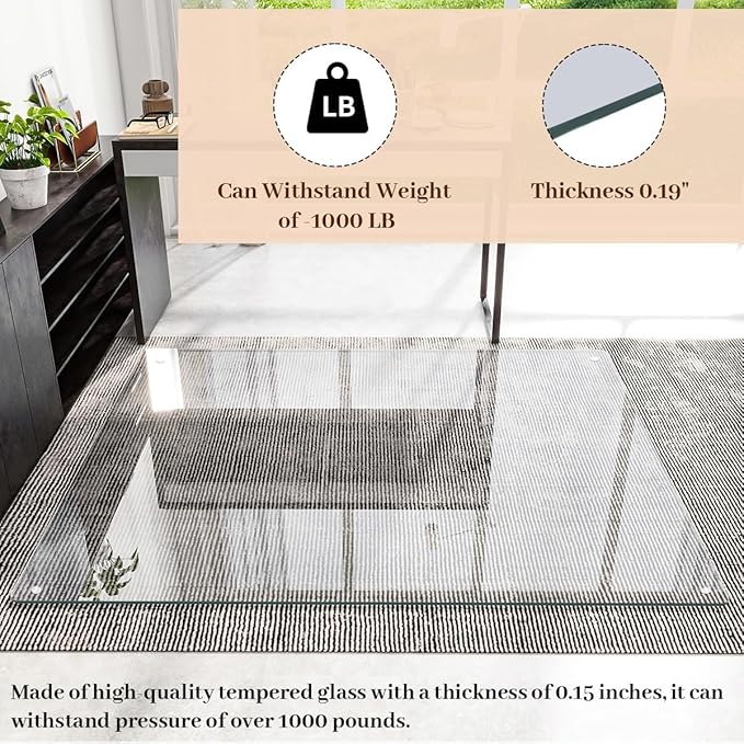 [Tempered Glass] 48" x 60" Glass Chair Mat, Heavy Duty Hard Tempered Glass Mat with Round Corner and Polished Edge, Transparent Glass Office Chair Mat for Office and Home Hard Floor or Carpeted