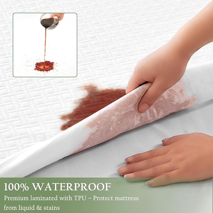 100% Waterproof California King Mattress Protector, Breathable Bamboo Rayon Mattress Cover with 8”-21” Deep Pocket, Noiseless Cool 3D Air Mattress Cover, Hypoallergenic & Odor Resistant