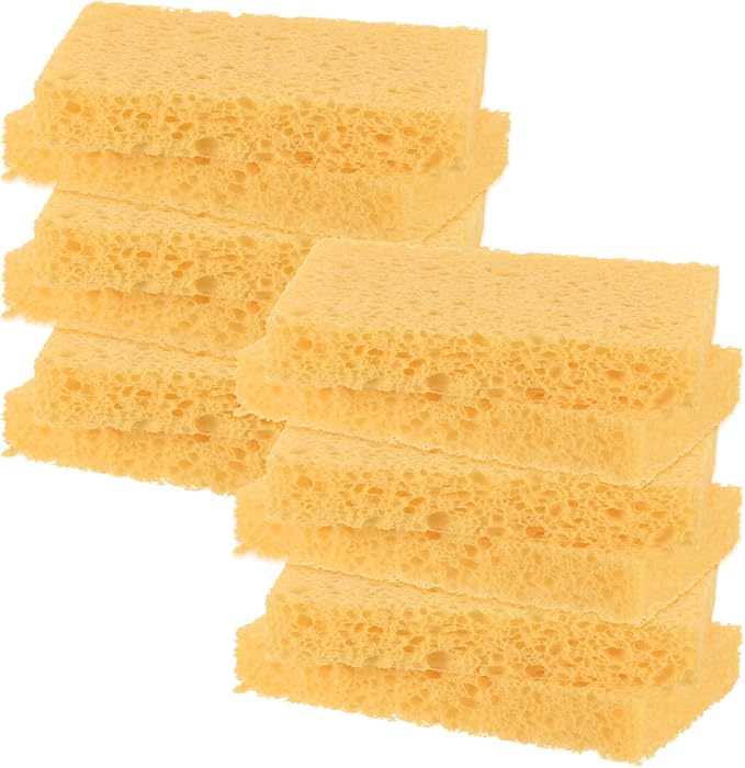 12-Pack Kitchen Sponges, Condense Eco Cellulose Non-Scratch Scrub Heavy Sponge for Kitchen/Household/Bathroom, Clean Tough Messes Dish Scrubber [Beige]