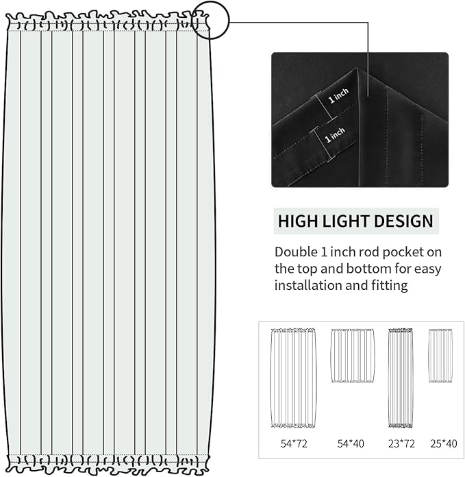 DWCN French Door Curtains – Rod Pocket Thermal Blackout Curtain for Doors with Glass Window, Kitchen and Patio Doors for Privacy, 23 X 72 Inches Long, 1 Curtain Panel with Tieback, Black