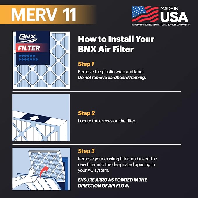BNX TruFilter 20x22x1 Air Filter MERV 11 (6-Pack) - MADE IN USA - Allergen Defense Electrostatic Pleated Air Conditioner HVAC AC Furnace Filters for Allergies, Dust, Pet, Smoke, Allergy MPR 1200 FPR 7