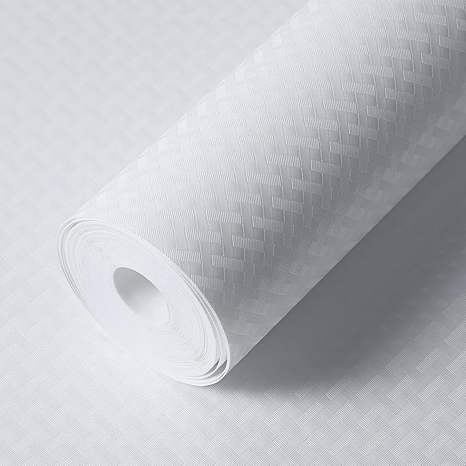 White Shelf Liner Kitchen Cabinet Liners Refrigerator Liners Waterproof & Oil-Proof Kitchen Cupboard Liner Drawer Mats EVA Material Non Adhesive Fridge Liner for Shelves 23.6 x 393.7 Inches