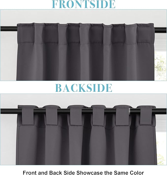 RYB HOME Small Window Curtains Blackout, Privacy Thermal Insulating Drapes for Bedroom Bathroom Basement Cafe Classroom Window Decor, W 34 x L 45 inches, Grey, 2 Panels