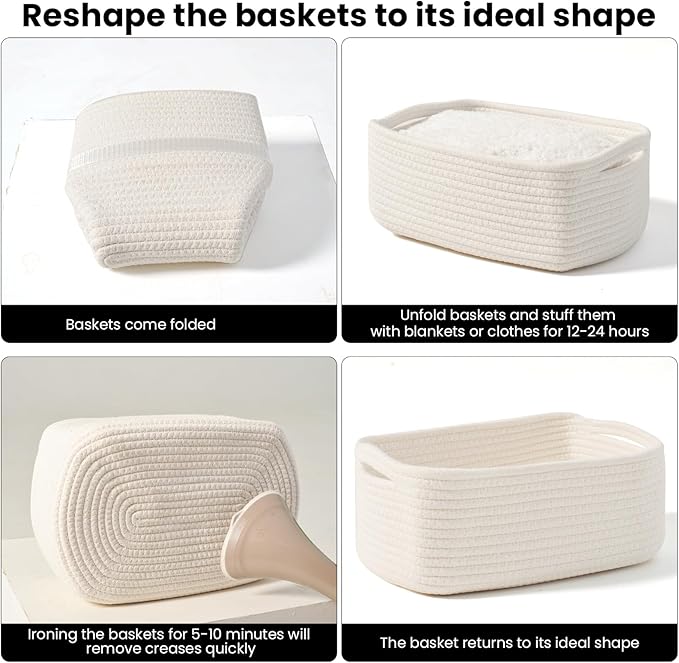 Small Storage Baskets for Organizing, Organizing Baskets for Shelves, Small Cute Basket for Gifts Empty, Organizer Basket for Decor, 13"×8.5"×5.1" (3 Packs) Off White