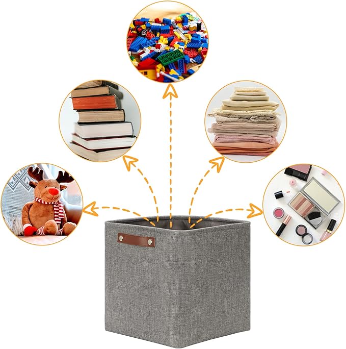 DULLEMELO 12 inch Cube Storage Bins, Large Collapsible Grey Storage Baskets for Square Cubes Organizing, Fabric Boxes Bins for Shelves Nursery Home Office Storage(4 Pack - 12" Grey)
