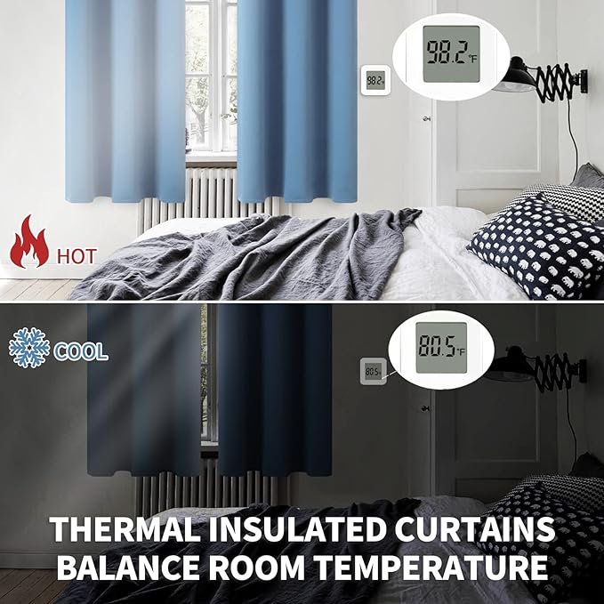 BGment Denim Blue Blackout Curtains 40 Inches Length for Bedroom Kitchen Window - Short Thermal Insulated Drapes with Rod Pocket Darkening Privacy for Bathroom Cafe, 2 Panels, 42 x 40 Inch