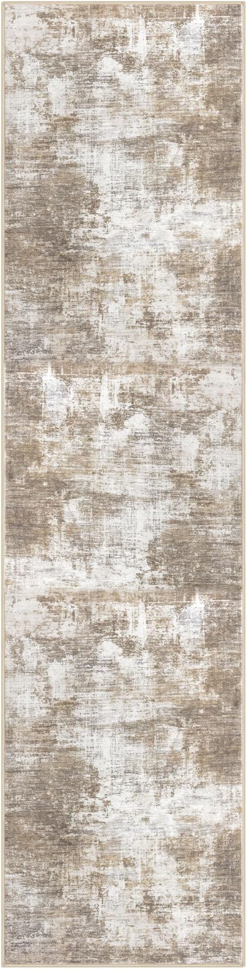 IOHOUZE Abstract Runner Rug 3x12 Ft Washable Runners for Hallways, Non Slip Kitchen Runner Printed Faux Wool Entryway Runner Indoor, Modern Abstract Floor Carpet for Hall Kitchen, Beige Brown