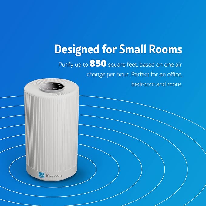 Kenmore PM1005 Air Purifier with H13 True HEPA Filter, Covers Up to 850 Sq.Foot, 25db SilentClean 3-Stage HEPA Filtration System for Office & Bedroom