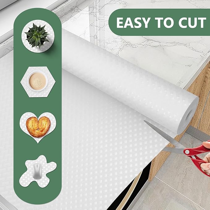 Shelf Liners, Non-Adhesive Drawer Liner, Waterproof & Oil-Proof Kitchen Cabinet Cupboard Liner Plastic EVA Material BPA Free Fridge Liner Mats Paper Protector for Shelves (White/24in x 240in)