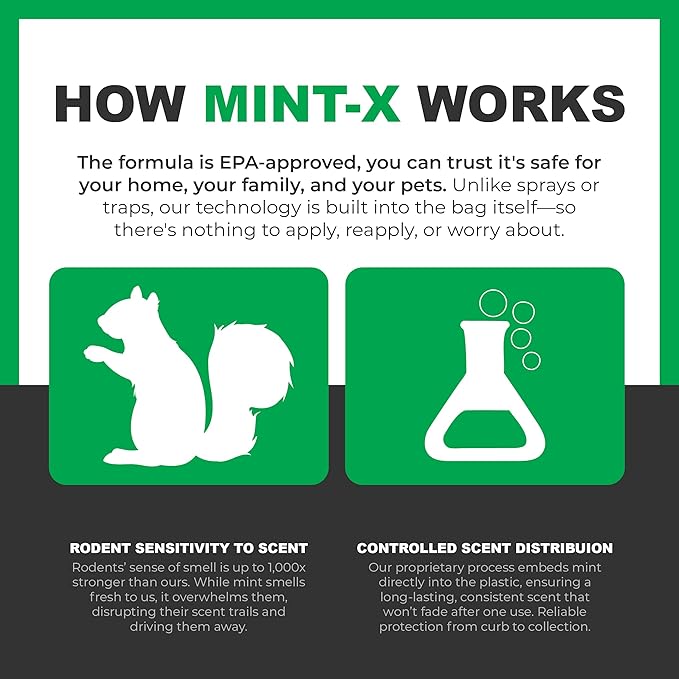 Mint -X Rodent Repellent Indoor Tall Kitchen Drawstring Trash Bags with Mint-Flex Technology; 13 Gallon, 120 Count, White