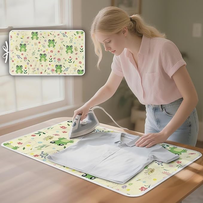 Ironing Mat Ironing Board Pad Heat Resistant, Portable, Quilting & Travel Blanket 32 x 16 Inch Cute Frog Small Ironing Mat for Table Top,Countertop,Etc