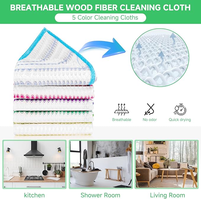 Wood Fiber Cleaning Cloth-15pcs, Super Absorbent Cleaning Cloth, No Oil Stains, Household No Stripe Cleaning Cloth for Car Kitchen Household, Multifunctional Cleaning Towel, Size:11.5x11.5in