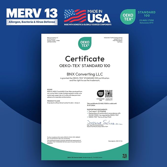 BNX TruFilter 16x16x1 Air Filter MERV 13 (4-Pack) - MADE IN USA - Electrostatic Pleated Air Conditioner HVAC AC Furnace Filters for Allergies, Pollen, Mold, Bacteria, Smoke, Allergen, MPR 1900 FPR 10