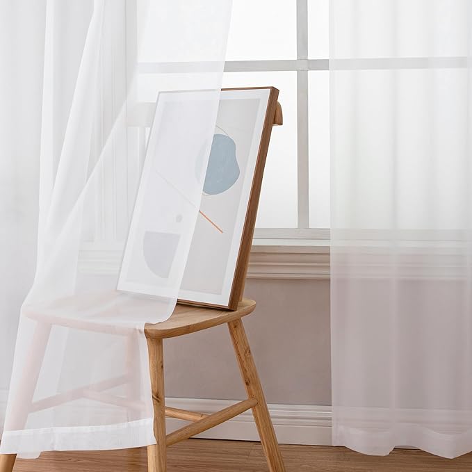 Chyhomenyc Extra Long White Sheer Curtains 120 Inches Long 2 Panels Set, Voile Window Drapes for Wedding Arch/Birthday Party/Hallway Window Guest Room, Each 42Wx120L in, 10FT, Set of 2, White
