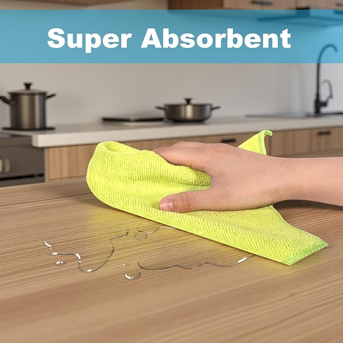 Microfiber Cleaning Cloths, 15 Pack Cleaning Rags, Wet and Dry Use Cleaning Towels, Highly Absorbent and Soft Feel, Lint Free, Streak Free, 11.5"X11.5"(Red/Yellow/Green/Blue/Purple)