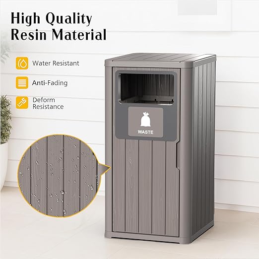 ROJIK 35" Tall Outdoor Trash Can,Weatherproof Resin Garbage Indoor Durable Lightweight,Suitable for Patio Office Kitchen,Easy to Clean,Assemble (Waste,Grey)