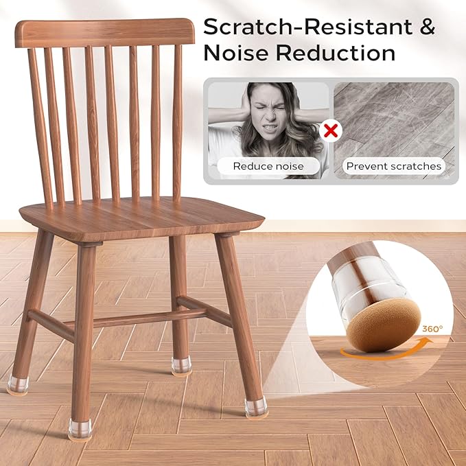 24 PCS Silicone & Felt Chair Leg Floor Protectors for Hardwood Floors - Furniture Pads, Chair Leg Covers/Cups - No Noise & Scratch-Proof - Round L (Fits 1 3/16"-1 6/16" / 30-35mm), Clear