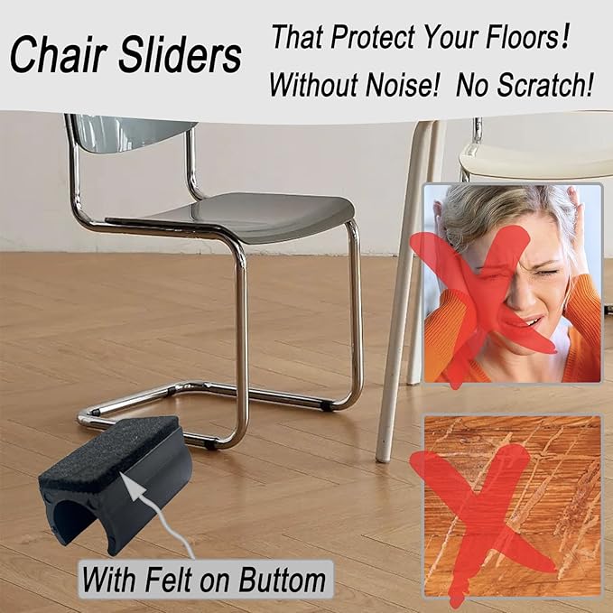 Rectangle U Shaped Chair Leg Tips Caps with Felt Pads,Furniture Feet Protector Slide Smoothly Glides No Scratches No Noise Protect Hardwood Floor,Fit 22mm(7/8inch) Diameter Tubular Leg (Black 8PCS)