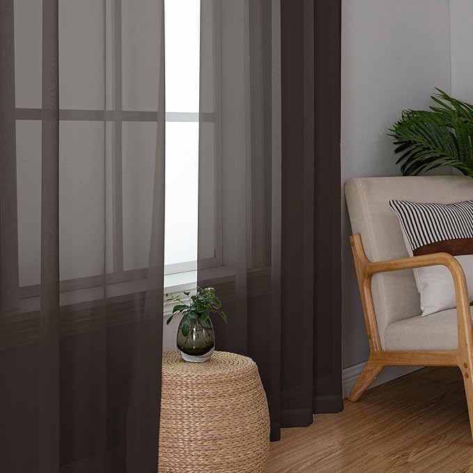 Chyhomenyc Chocolate Brown Sheer Curtains 84 Inches Long, Light Filtering Sheer Curtains for Living Room Bedroom, 42x84 Inches， 2 Pieces