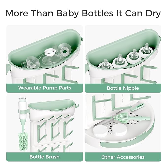 Momcozy DIY Larger Bottle Drying Rack for 18 Bottles, Space Saving Countertop Vertical Rack with Brushes Holder, Detachable Travel Bottle Rack for Baby Accessories & Pump Parts