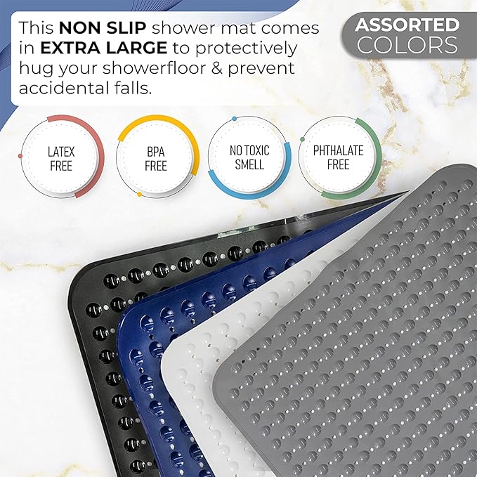 ENKOSI Extra Large Square Non Slip Shower Mat - 31 x 31-inch XL Bathroom Shower Mat - Square Shower Matts for Shower Stall Floors | Secure Suction Cups and Drain Holes (31x31 Pink)