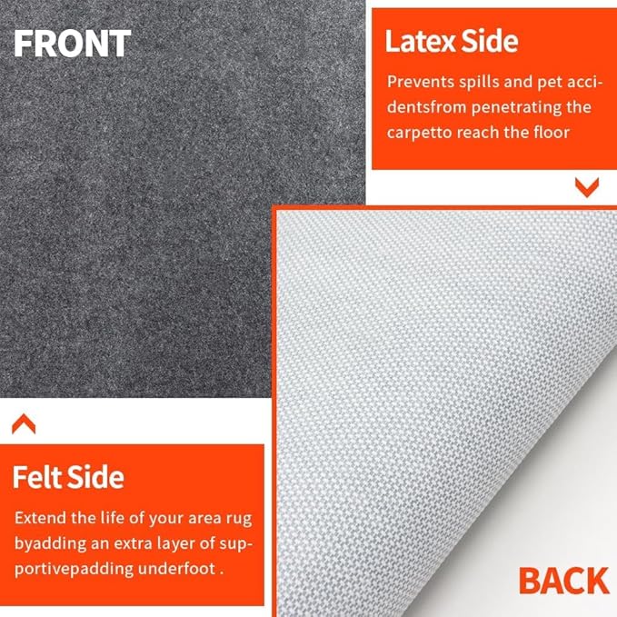 Non-Slip Rug Pads 7 x 9ft, 100% Waterproof Extra Large Area Rugs Non Skid Rug Pad for All Floors and Finishes Durable Hardwood Floor Protective Felt Keeps Rugs in Place, Safe and Secure