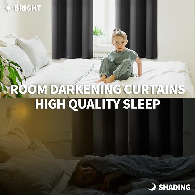 BGment Blackout Curtains for Bedroom 54 Inches Long - Rod Pocket Thermal Insulated Room Darkening Curtain for Living Room, 52 x 54 Inch, 2 Panels, Dark Grey