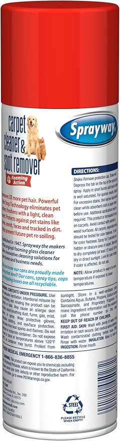 Sprayway Carpet Cleaner (Pet), 19oz | Removes Pet Stains & Odors, Foaming Action | Deep Cleans Carpets & Upholstery | Fresh Scent, Quick-Drying Formula
