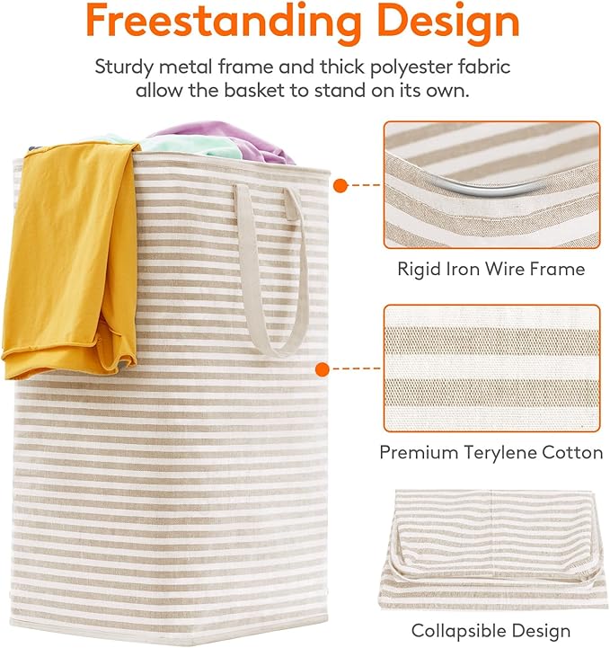 Lifewit 2 Pack Laundry Hamper Large Collapsible Laundry Baskets, Freestanding Waterproof Clothes Hamper with Easy Carry Handles in Laundry Room Bedroom Bathroom College Dorm for Adults, Beige, 2 x 80L