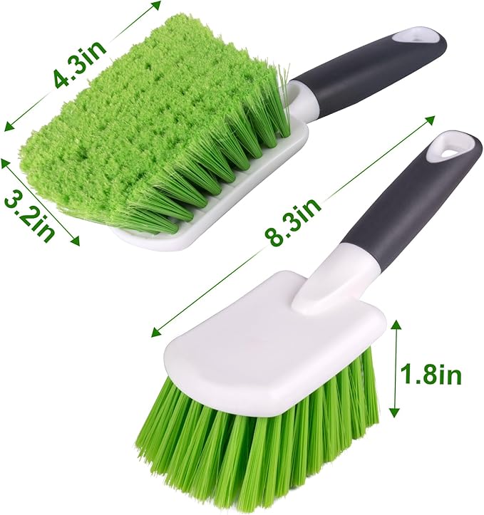 ITTAHO 2 Pack Car Wash Brush, Tire Brush for Cleaning Tires, Soft & Stiff Bristle Wheel Cleaner, Car Cleaning Supplies for Wheels, Rims, Carpet, Truck, SUV, Moto, RV, Motorcycle