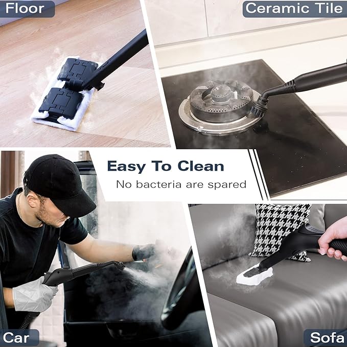 Steam cleaner, equipped with 21 specialized accessories, 1.08-liter water tank, 248°F high-temperature steam, suitable for floors, tile grout, tiles, carpets, and cars, chemical-free cleaning (White)