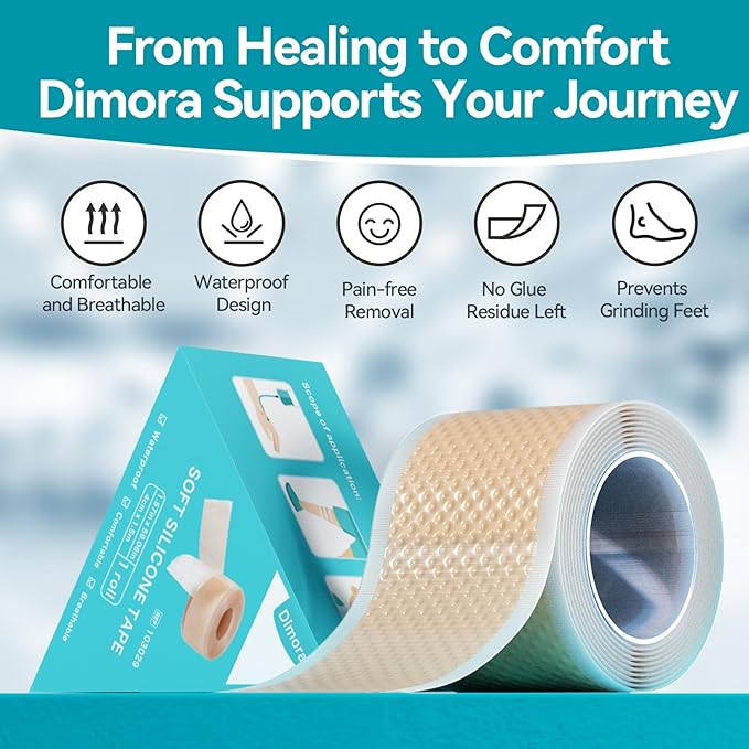 Dimora Silicone Medical Tape - Hypoallergenic First Aid Tapes with Easy Tear Design, Pain-Free Removal Surgical Tapes for Sensitive Skin, No Residue(1.6in x 59 in),1 Roll