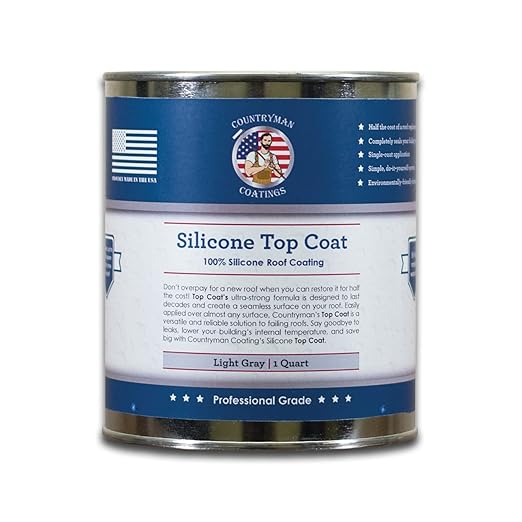Countryman Coatings - 100% Silicone Roof Coating - Restore Your Roof in a Day - Seal Leaks, Cracks, Seams, Penetrations - Adheres to All Surfaces (1 Quart, Light Gray