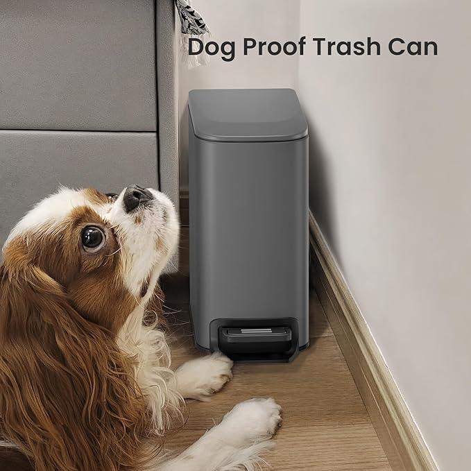 Cesun Small Bathroom Trash Can with Lid Soft Close, Step Pedal, 6 Liter / 1.6 Gallon Stainless Steel Garbage Can with Removable Inner Bucket, Anti-Fingerprint Finish (Gray)