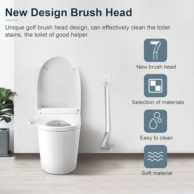 3 Pack Golf Toilet Brush, Flexible Long Handled Toilet Cleaning Brush, 360° No Dead Space Deep Toilet Cleaning Brush, Toilet Brush for Bathroom, with Hook (White + Blue + Grey)