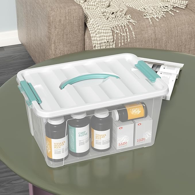 6-Pack Clear Storage Latch Bins, 14 L Plastic Storage Boxes with Lid