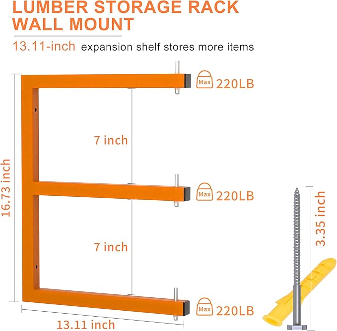 Lumber Rack Wall-Mounted Lumber Storage Rack, Heavy Duty Wood Storage Racks with 9-Level System, 1980 LB Sturdy Garage Wood Organizer, Orange Lumber Metal Racks for Indoor and Outdoor (6 Pack)