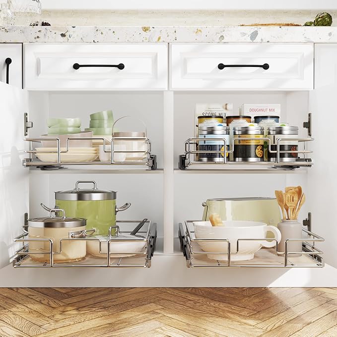 LOVMOR Pull Out Cabinet Organizer 15½" W x 21½" D, Kitchen Cabinet Pull Out Shelves Slide Out Storage