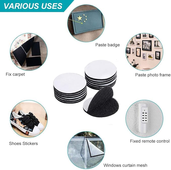 BRAVESHINE Adhesive Tape - 16PCS Hook and Loop Fasteners - Double Sided Sticky-Back - Heavy-Weight Carpet Gripper Pad Wall Mounting Tapes for Home Office Phone Mount - Round 1.5inch