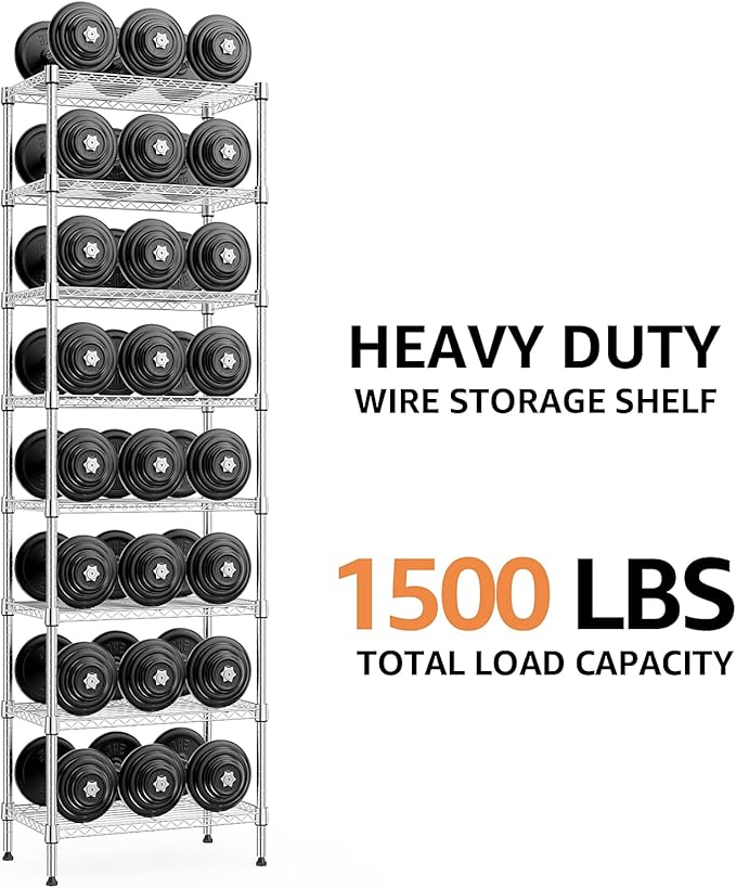 8 Tier 2000 lbs Storage Rack Metal Wire Shelving Unit, Storage Standing Shelf Organizer for Laundry Bathroom Kitchen Pantry Closet Garage Utility Room, Chrome 13.8" D x 23.6" W x 79.5" H