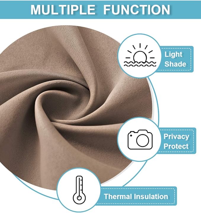 RYB HOME Blackout Curtains 80 inches Long Thermal Insulating Large Window Curtains for Living Room Sliding Glass Door Dining Home Office Backdrop, Mocha, W 42 x L 80 per Panel, 2 Panels