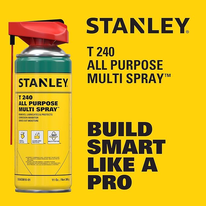 Stanley T240 Corrosion Inhibitor Spray - Rust Remover&Cleaner Aerosol - Versatile Rust Prevention Spray for Garage, RV, Woodworking, Power Tools - 11 Oz, 2 Pack