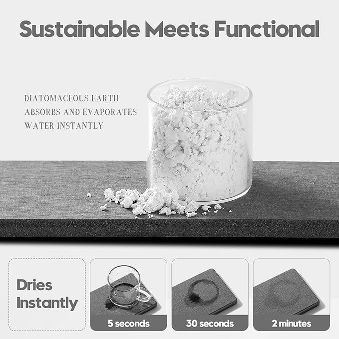 2PCS Bathroom Trays, Water Absorbing Diatomite Stone Quick Drying Mat for Kitchen Counter, Dish Rack Soap Dispenser Sponge Holder Caddy Sink Vanity Organizer, Dark Gray Slate,9"x3.5"